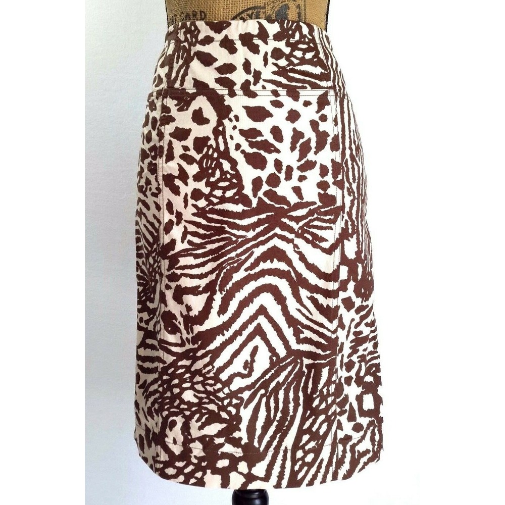 NWT Ann Trinity Pencil Skirt 6 Brown Cream Animal Stripe Dot Lined‎ Work Party
